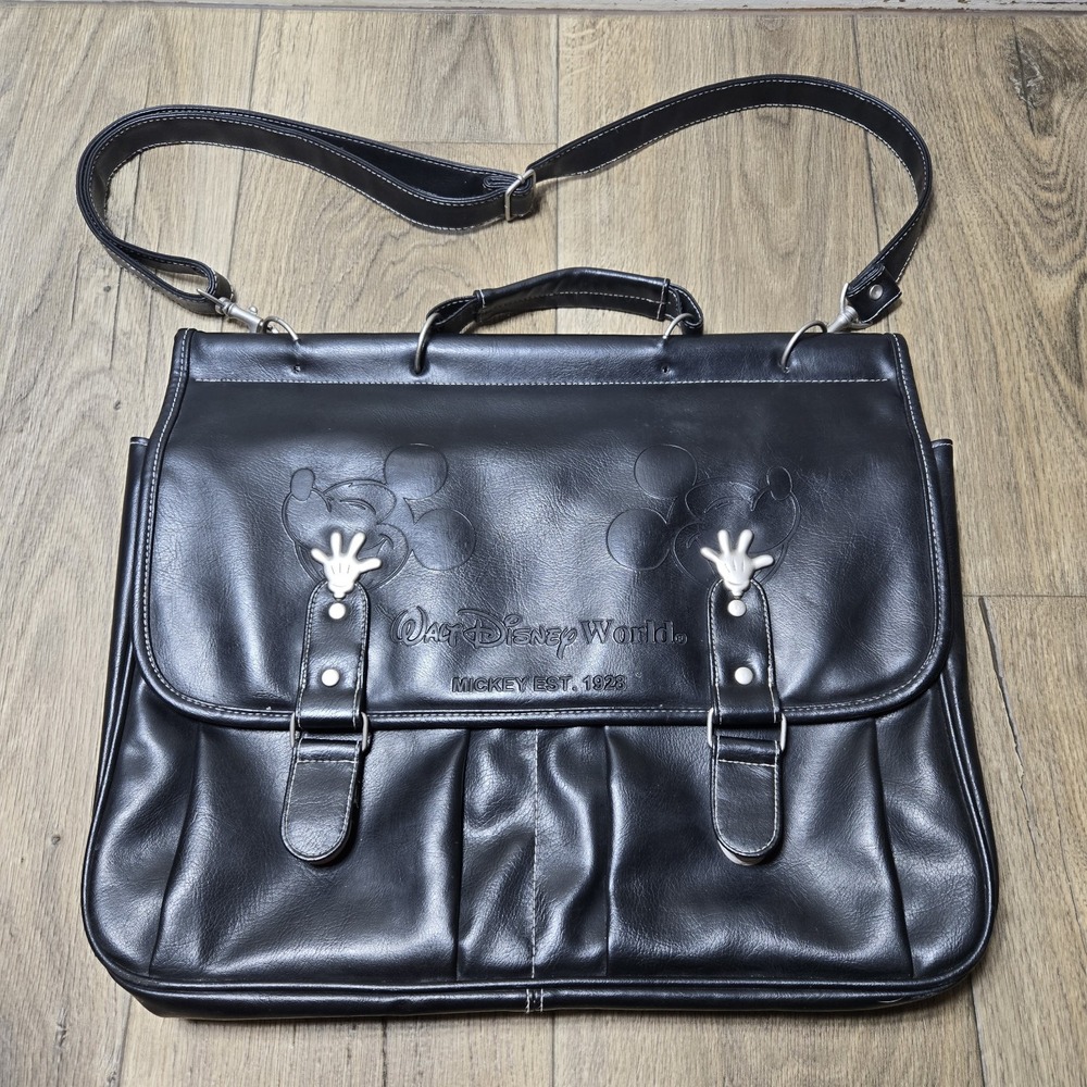 Walt Disney World Multi Pocket Latching Briefcase  Mickey Hands & Heads Read‎